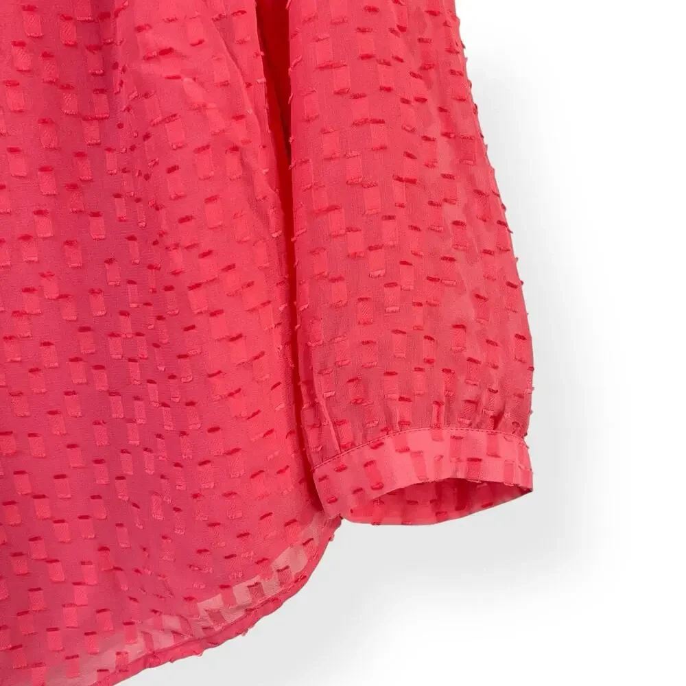 J. Crew Swiss Dot Silk Blend Blouse Size 4 Coral Pink Sheer Textured V-Neck
